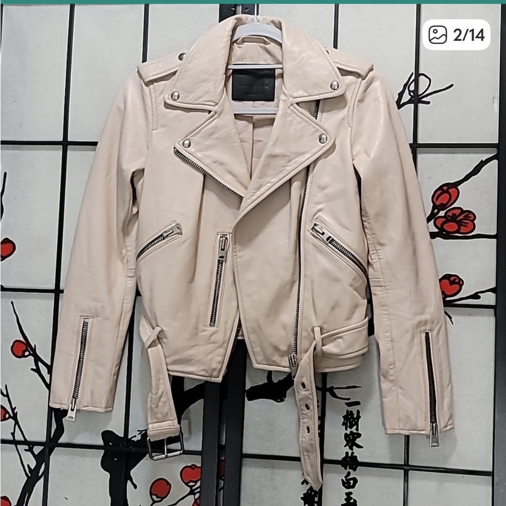 All Saints Balfern Soft Pink Leather Biker Jacket - Picture 4 of 6